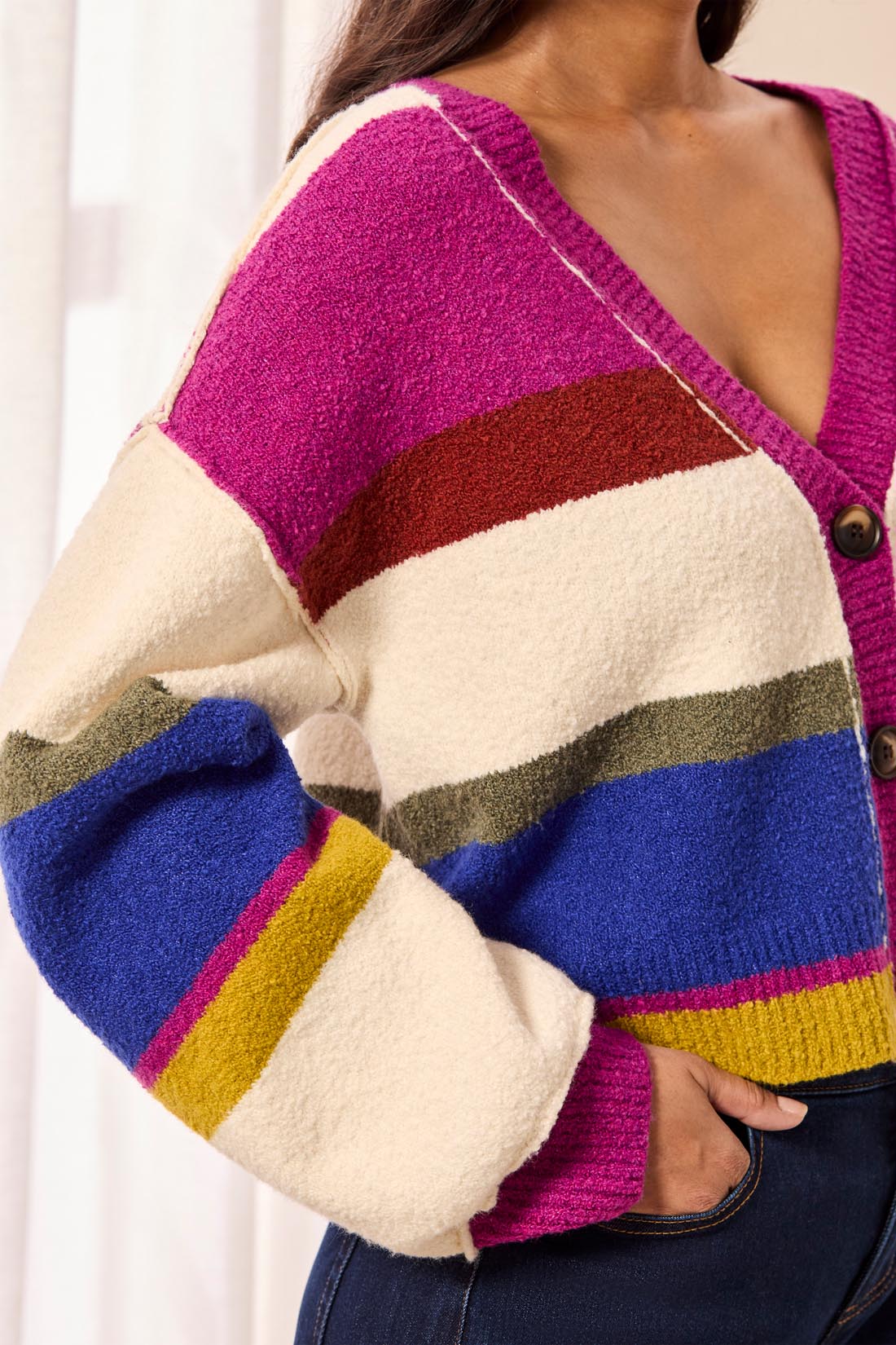 Tribal Puff Sleeve Sweater Cardigan Cream Multi 63450-5611-1895