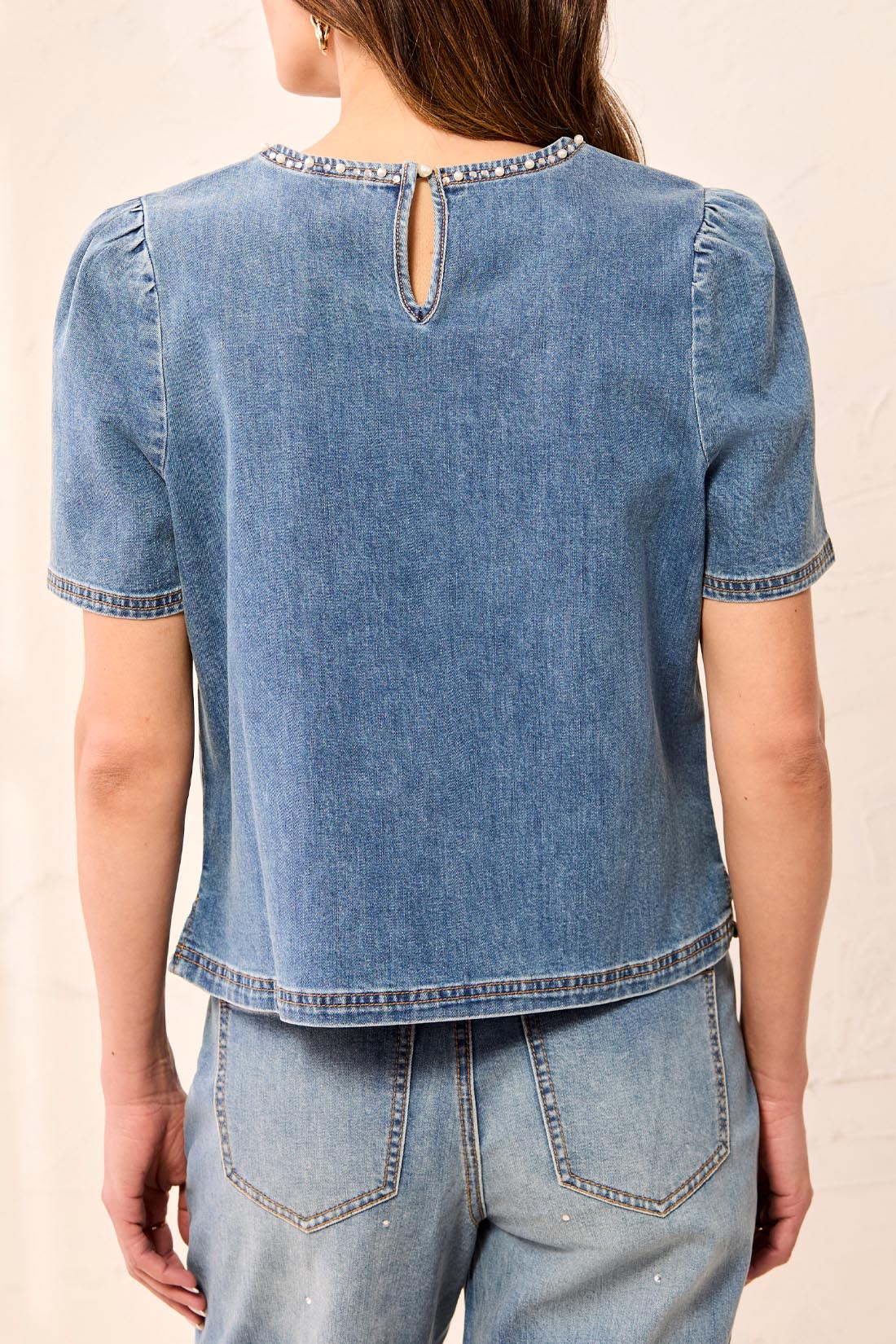 Tribal Denim T-Blouse w/Pearls & Stones Stargazer 63480-5853-1608