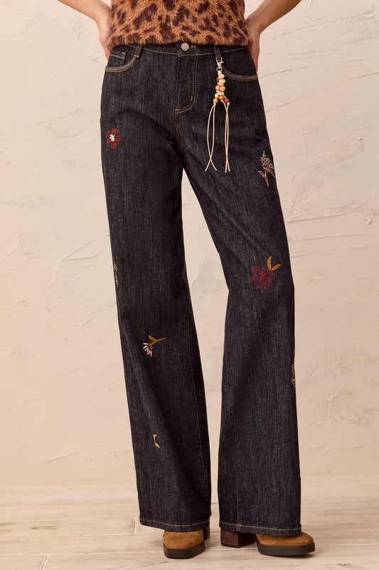 Tribal Audrey Embroidered Wide Denim w/Charm Rinse 63540-5829-2200