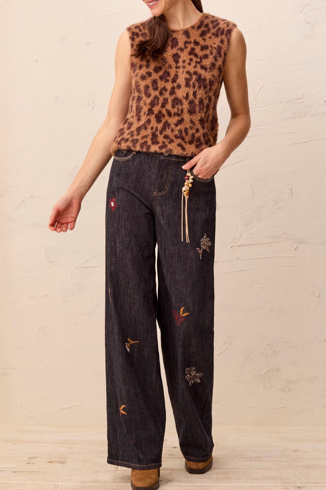 Tribal Audrey Embroidered Wide Denim w/Charm Rinse 63540-5829-2200