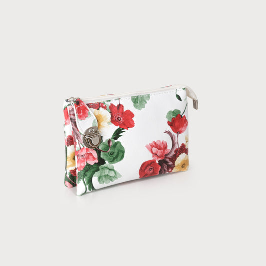 Caracol XBody Bag Multi Pocket Ivory Red Flower 7012-FLW-RED