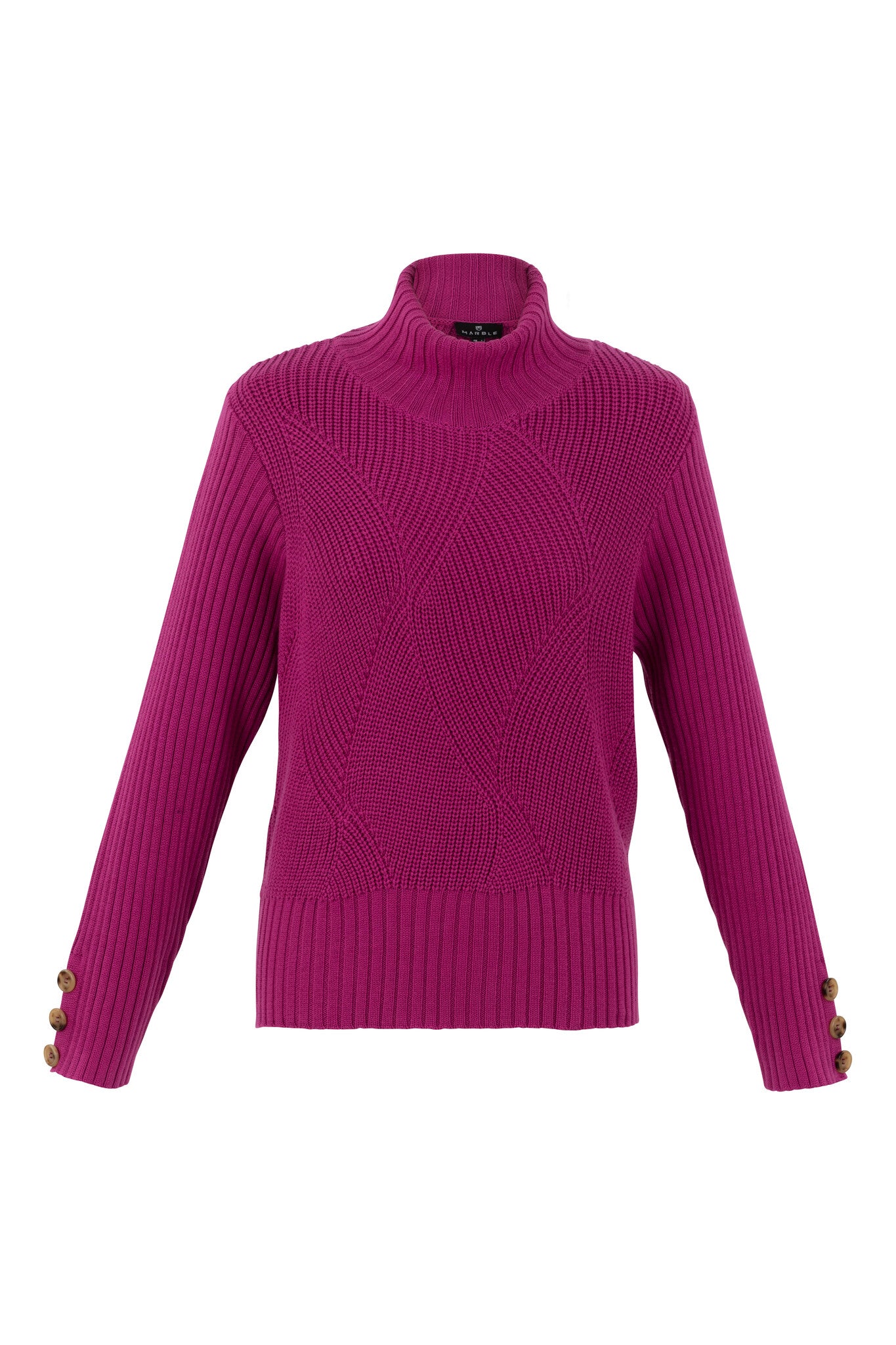 Marble Ribbed Funnel Neck Sweater w/Button Detail Dark Pink 7201-206