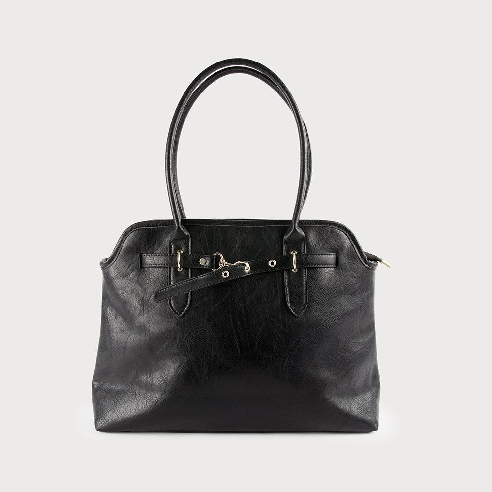 Caracol Large Work Bag w/Handles & Metal Clasp Black 7214-BLK