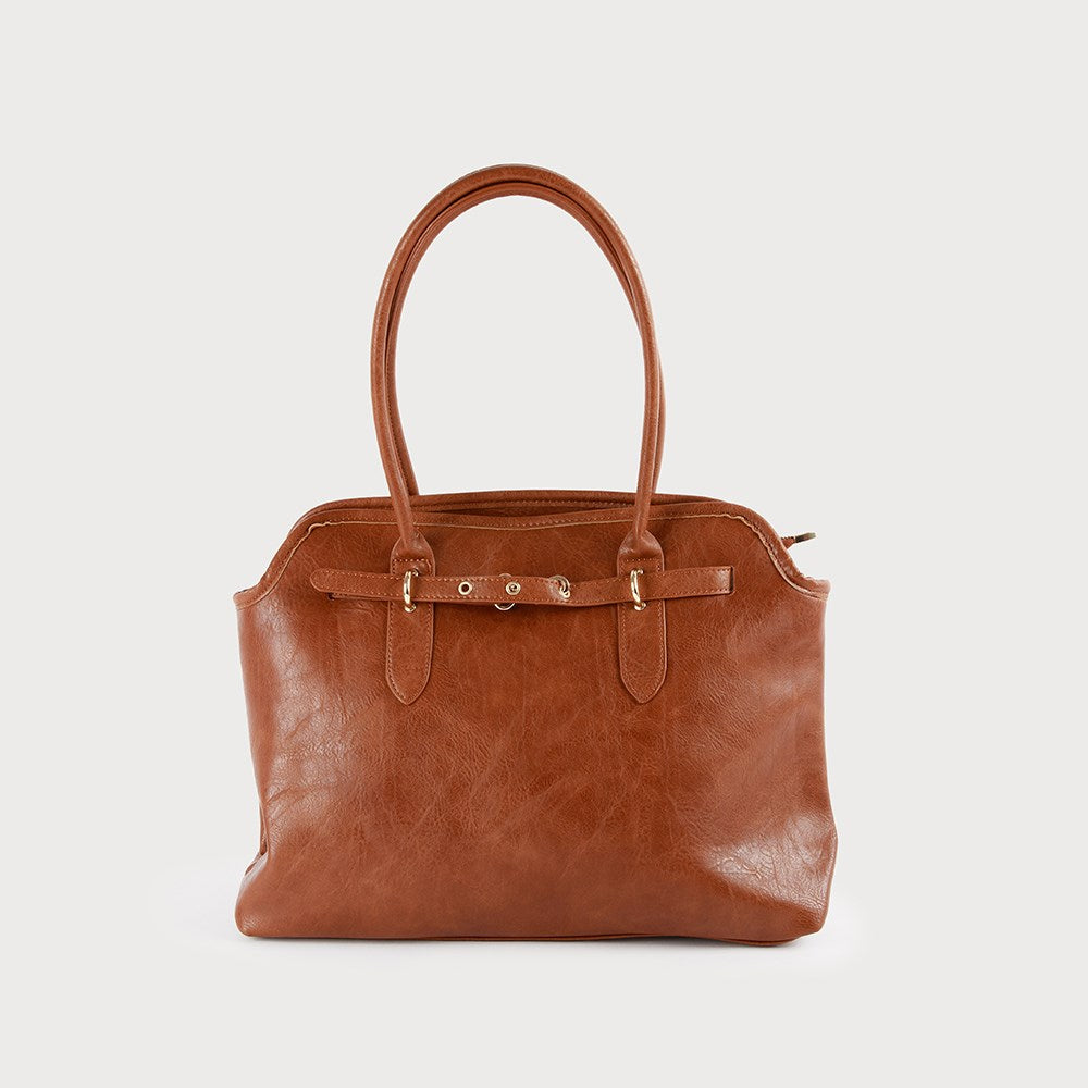 Caracol Large Work Bag w/Handles & Metal Clasp Camel 7214-CAM