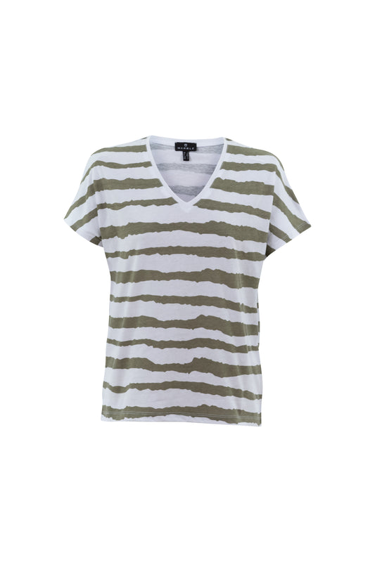 Marble Dolman S/S V-Neck T-Shirt Khaki/White 7364-123
