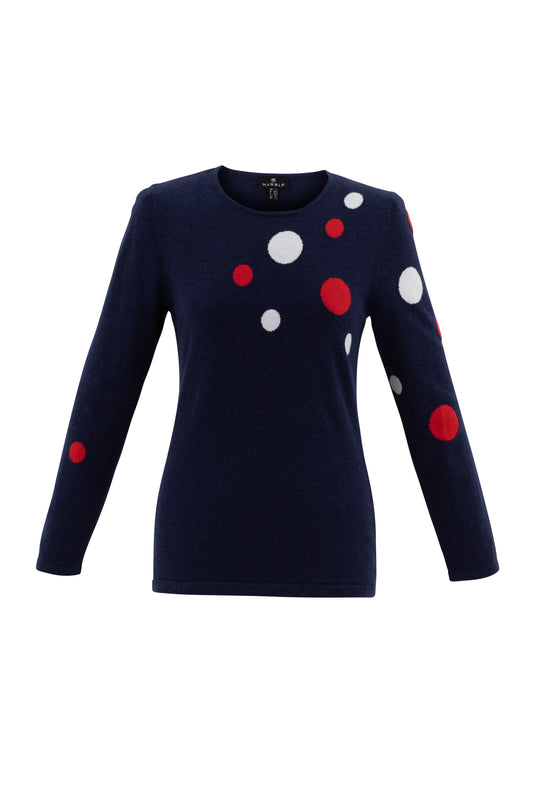 Marble L/S Sweater w/Polka Dots Navy 7464-103