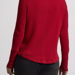 Tribal Button Down Crew Neck Top w/Embroidery Earth Red 78580-4811-2430