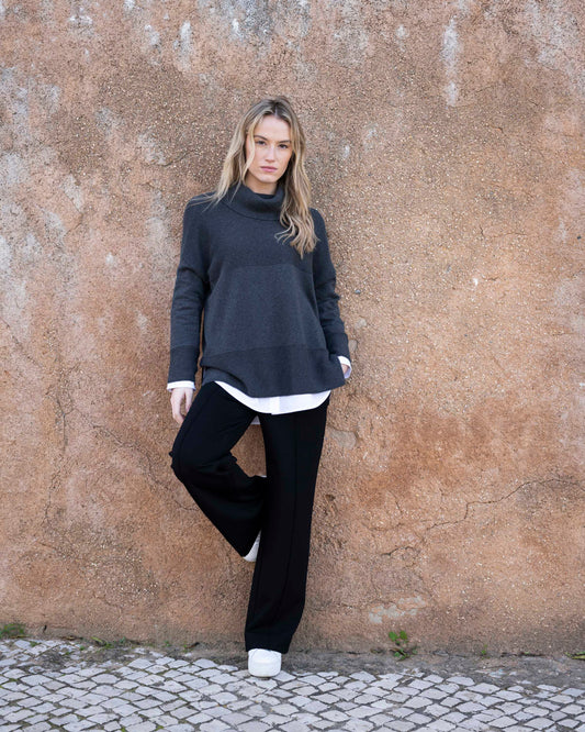 Marble Oversized Cowl Neck Sweater Charcoal 8077-105