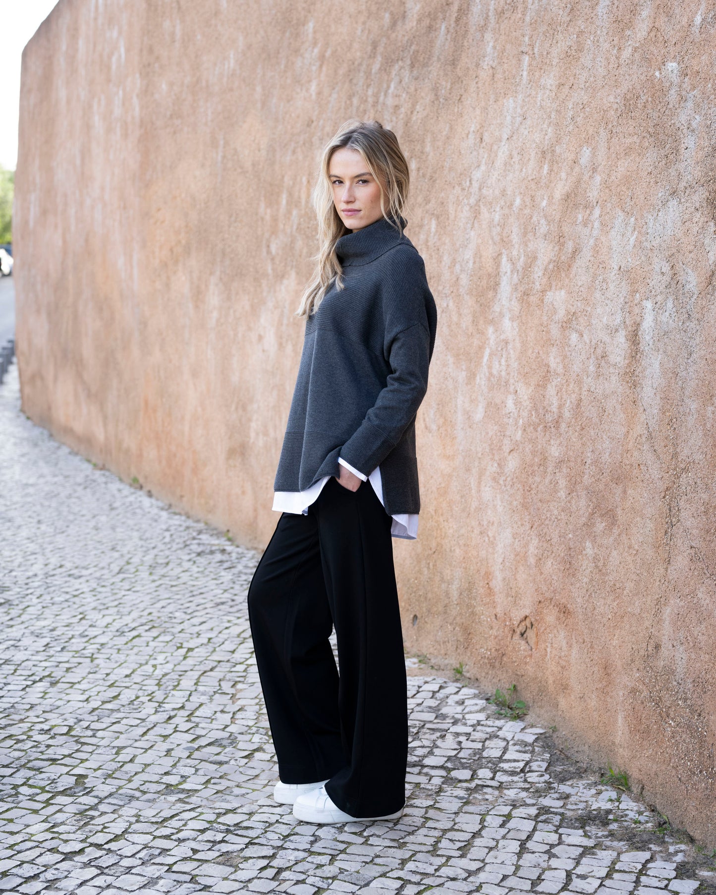 Marble Oversized Cowl Neck Sweater Charcoal 8077-105