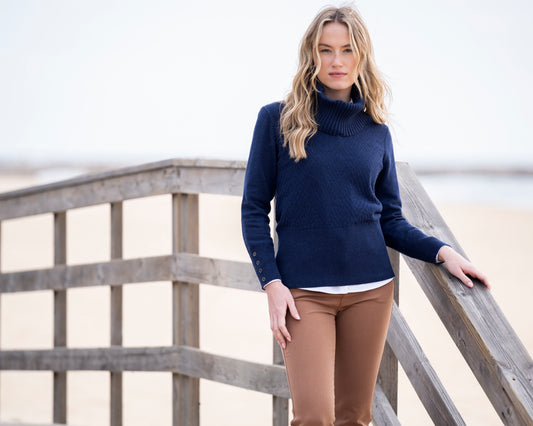 Marble Classic Fit Knit Sweater w/Detachable Collar Navy 8092-103