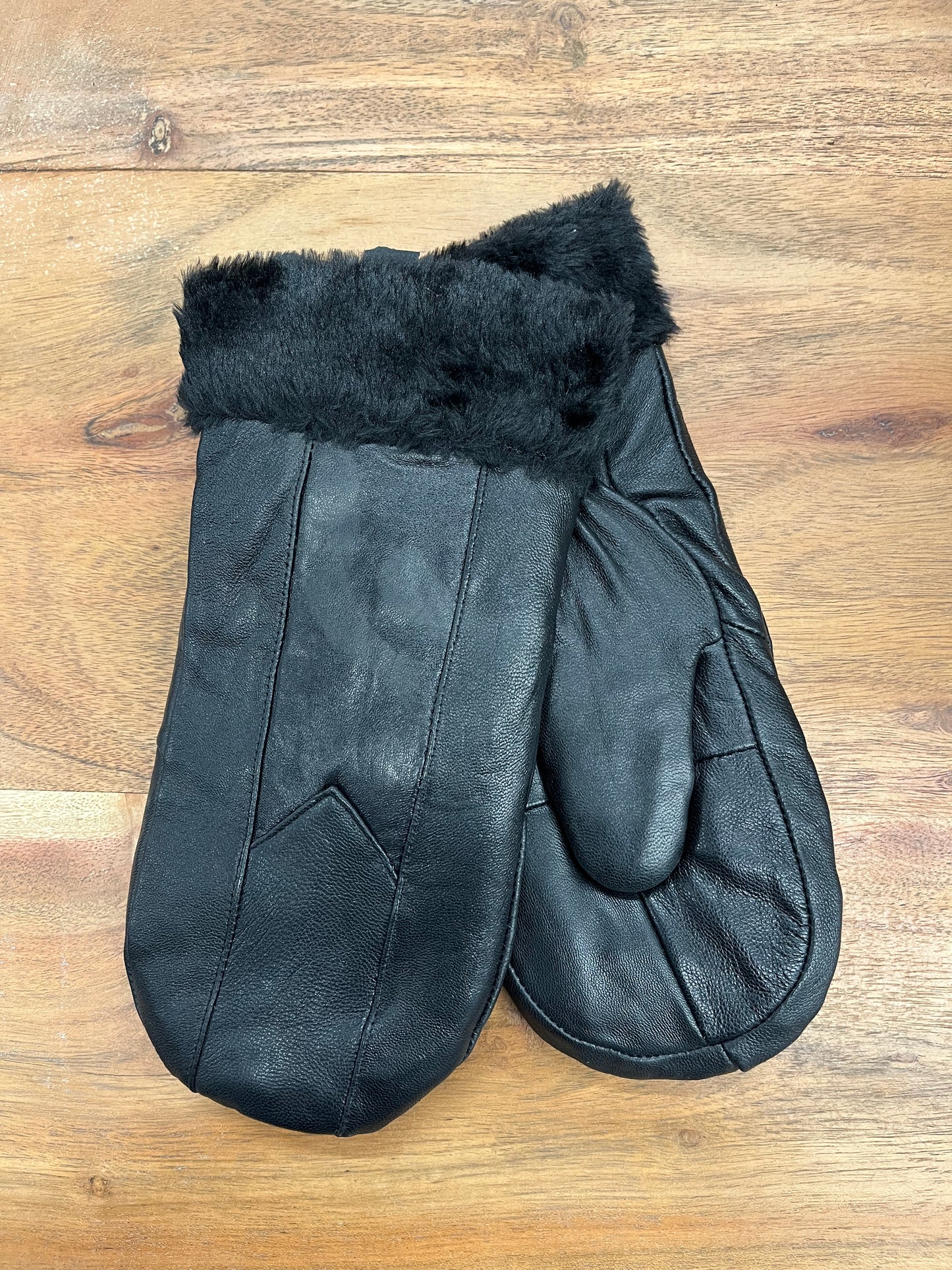 Albee Thinsulate Leather Mitts w/Trim Black 8231L