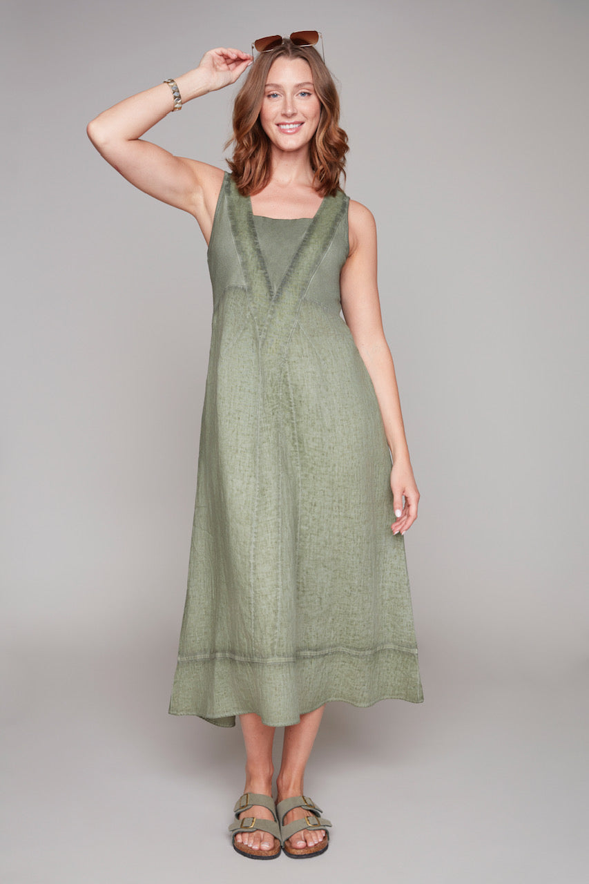 Compli K Sleeveless Linen Dress Khaki 8415