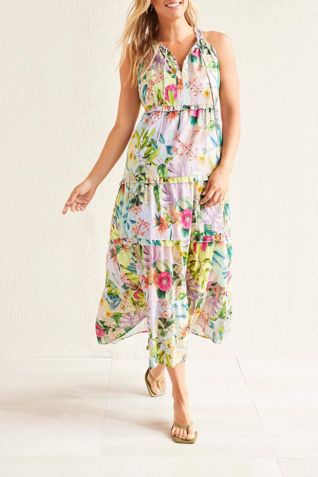 Tribal Sleeveless Tiered Maxi Dress w/Lining Sea Salt 8670-3917-3038