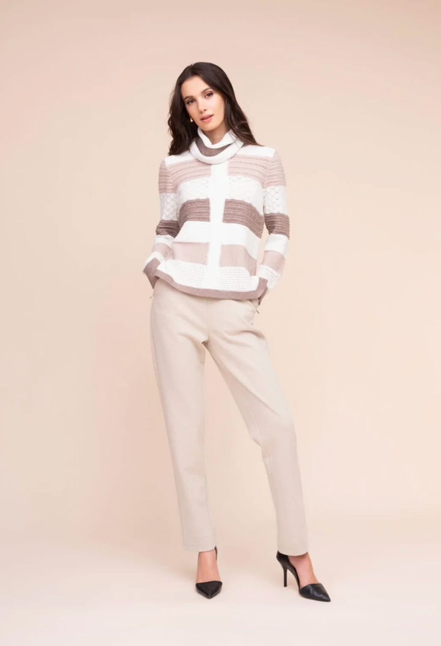 Alison Sheri Sweater w/Removable Neck Cowl Sand Combo A48007