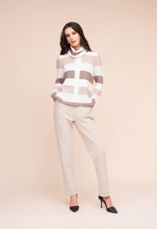 Alison Sheri Sweater w/Removable Neck Cowl Sand Combo A48007