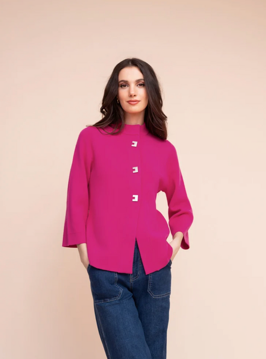 Alison Sheri Soft Knit Snap Closure Front Cardigan Jacket Fuchsia A48211