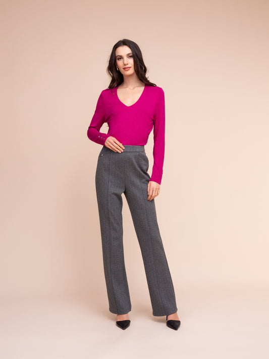Alison Sheri Patterned Pull-On Flare Leg Pant Grey A48212