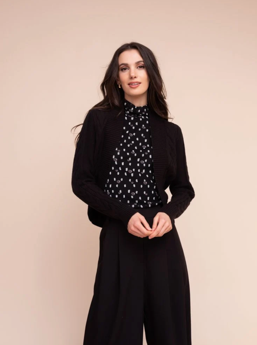 Alison Sheri Cropped Shawl Collar Cardigan Black A48220