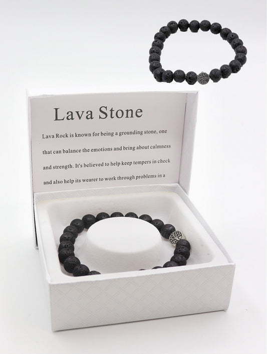 Cherie Bliss Lava Stone Blessing Bead Bracelet With Gift Box Black BR1232-01