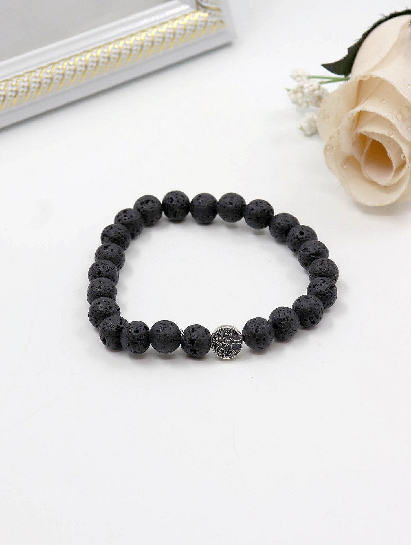 Cherie Bliss Lava Stone Blessing Bead Bracelet With Gift Box Black BR1232-01
