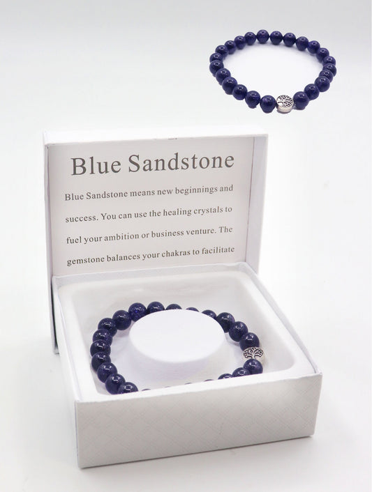 Cherie Bliss Blue Sandstone Blessing Bead Bracelet With Gift Box BR1235-01