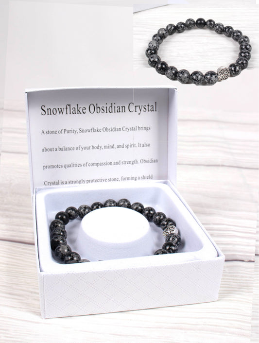 Cherie Bliss Snowflake Obsidian Crystal Blessing Bead Bracelet With Gift Box BR1242