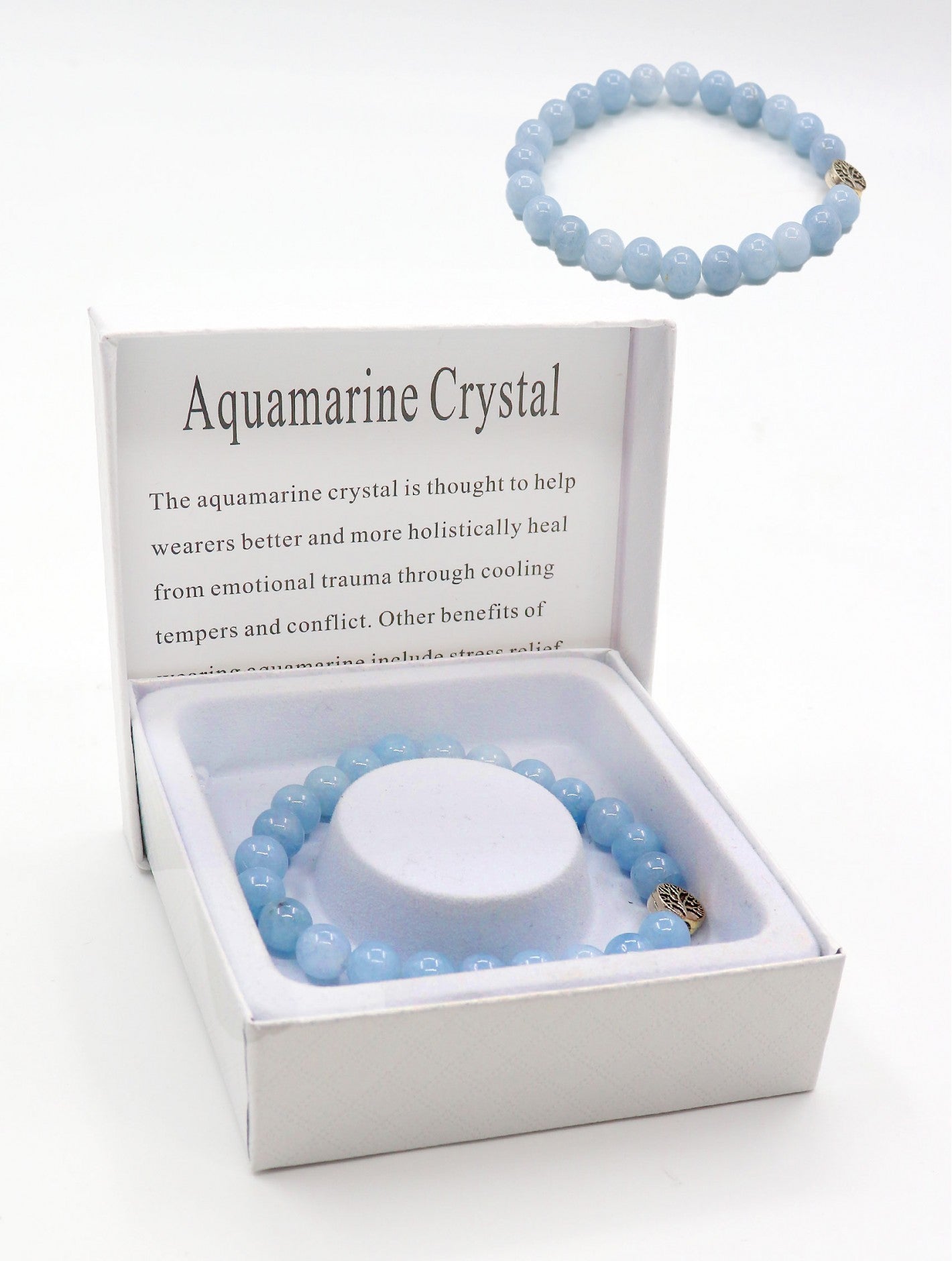 Cherie Bliss Aquamarine Crystal Blessing Bead Bracelet w/Gift Box BR1253