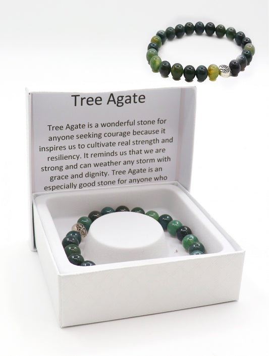 Cherie Bliss Tree Agate Blessing Bead Bracelet With Gift Box BR1262