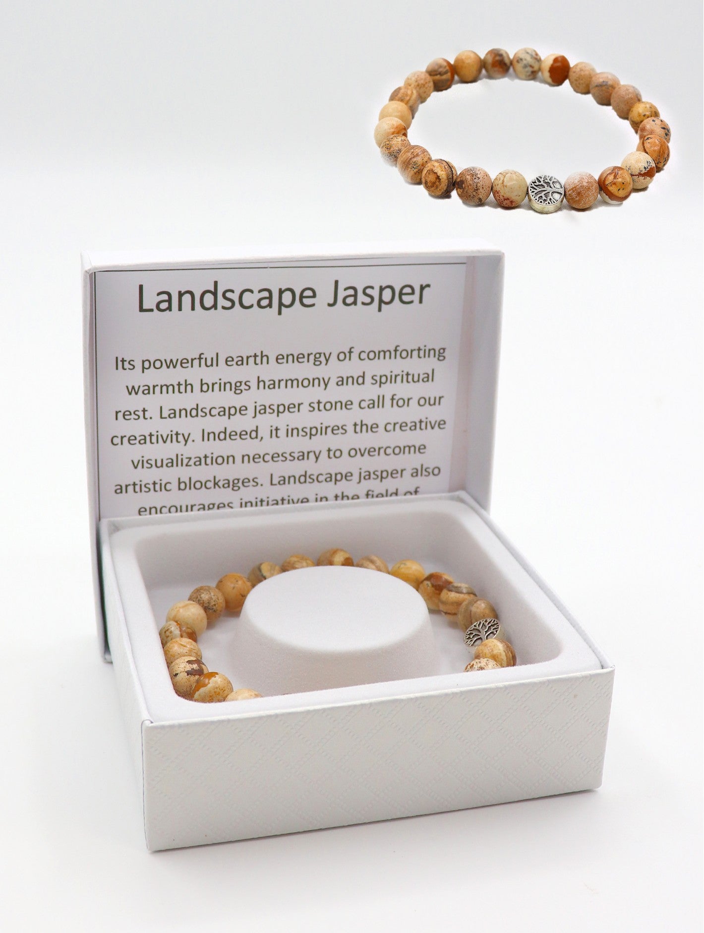 Cherie Bliss Landscape Jasper Blessing Bead Bracelet With Gift Box BR1264