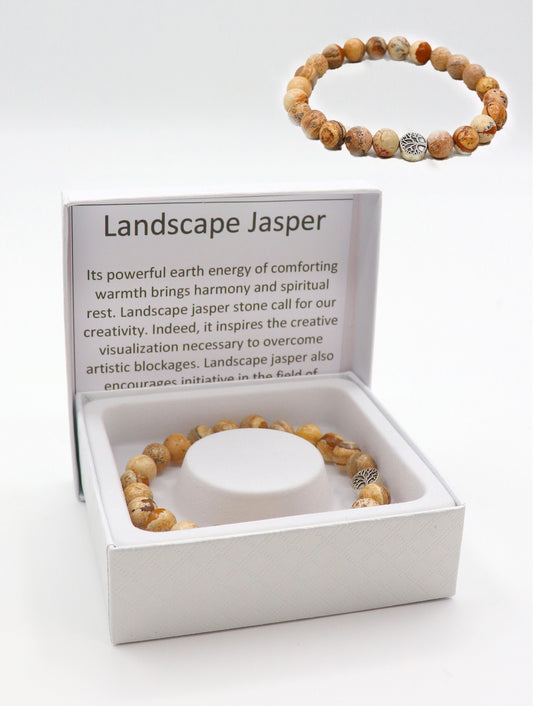Cherie Bliss Landscape Jasper Blessing Bead Bracelet With Gift Box BR1264
