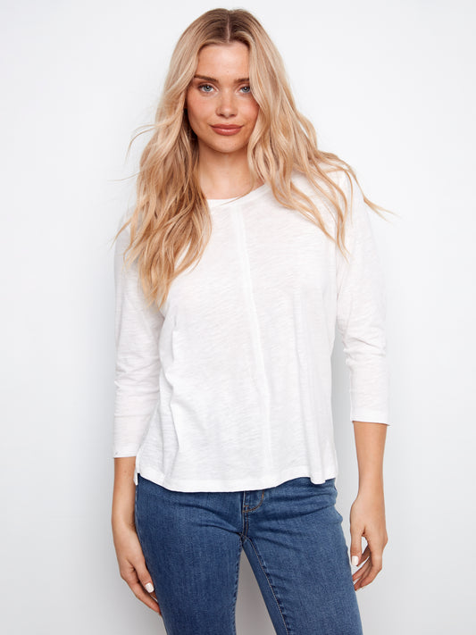 Charlie B 3/4 Sleeve Organic Cotton Jersey Top White C1293TPK-463B-002