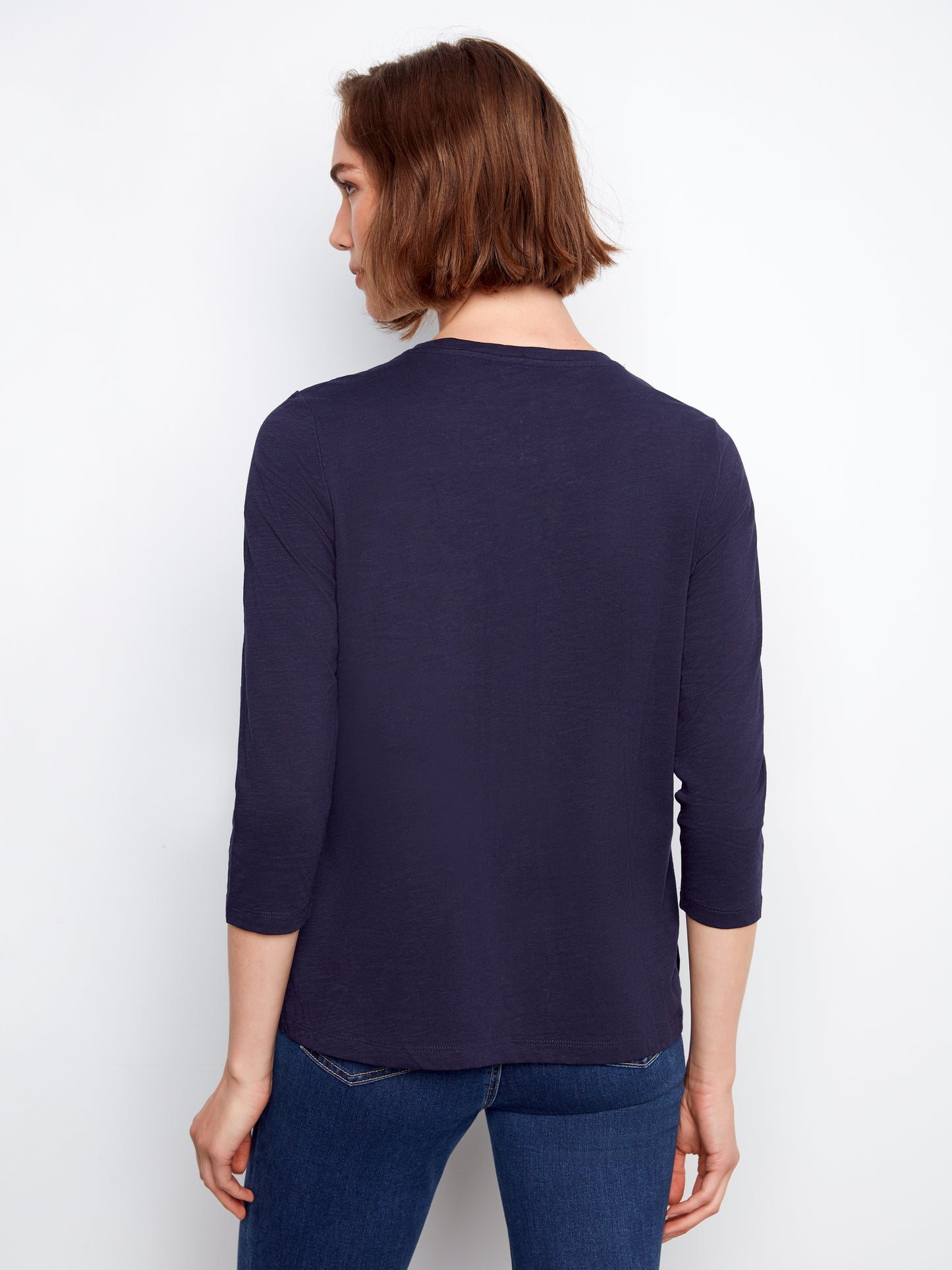 Charlie B 3/4 Sleeve Organic Cotton Jersey Top Navy C1293TPK-463B-117