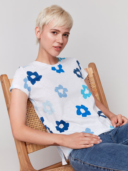 Charlie B Short Sleeve T-Shirt Blue Floral C1310ZPK-463B-P869
