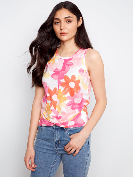Charlie B Printed Organic Cotton Top w/Twisted Hem at Front Dandy C1365XPK-463B-P205