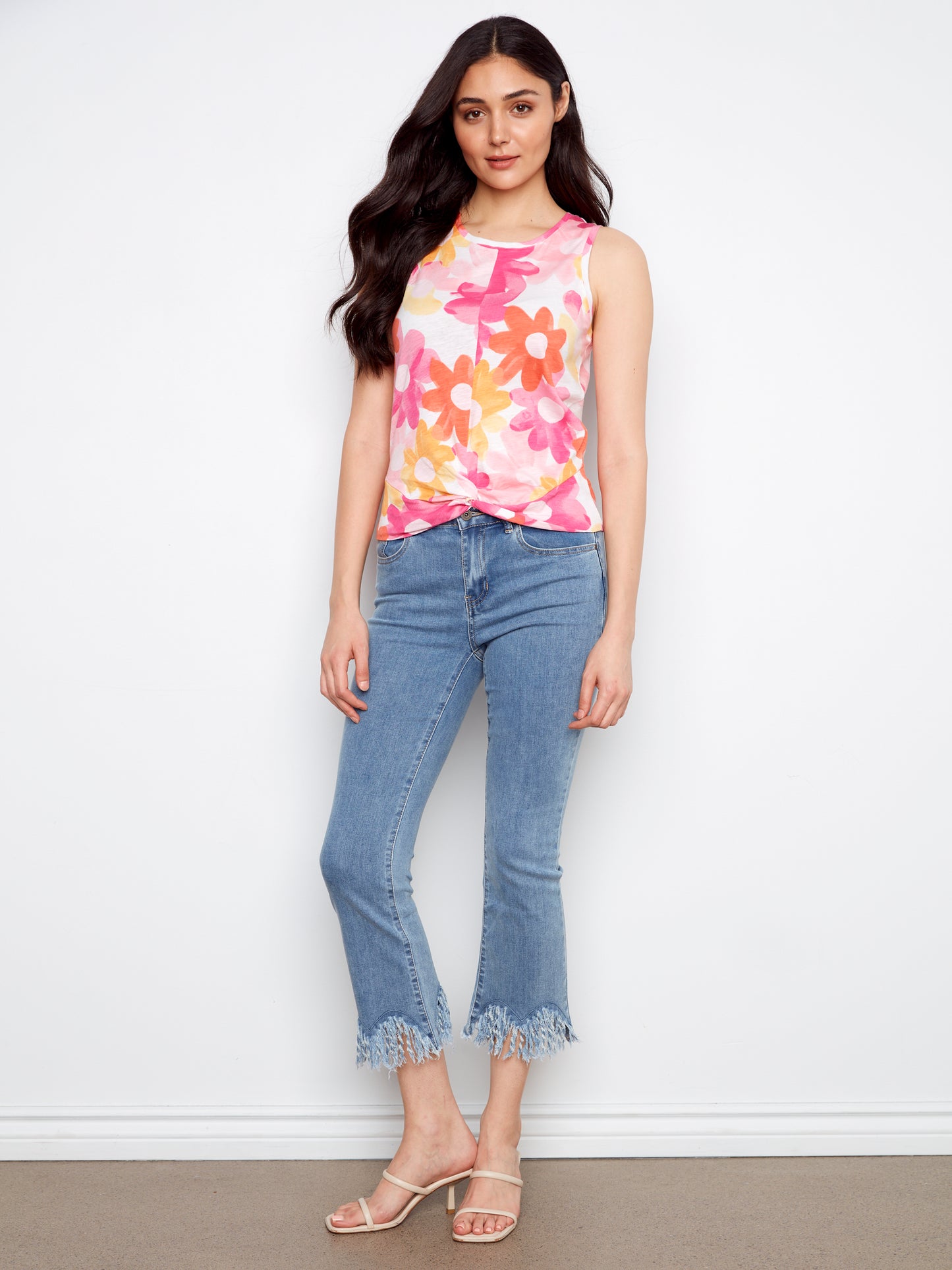 Charlie B Printed Organic Cotton Top w/Twisted Hem at Front Dandy C1365XPK-463B-P205