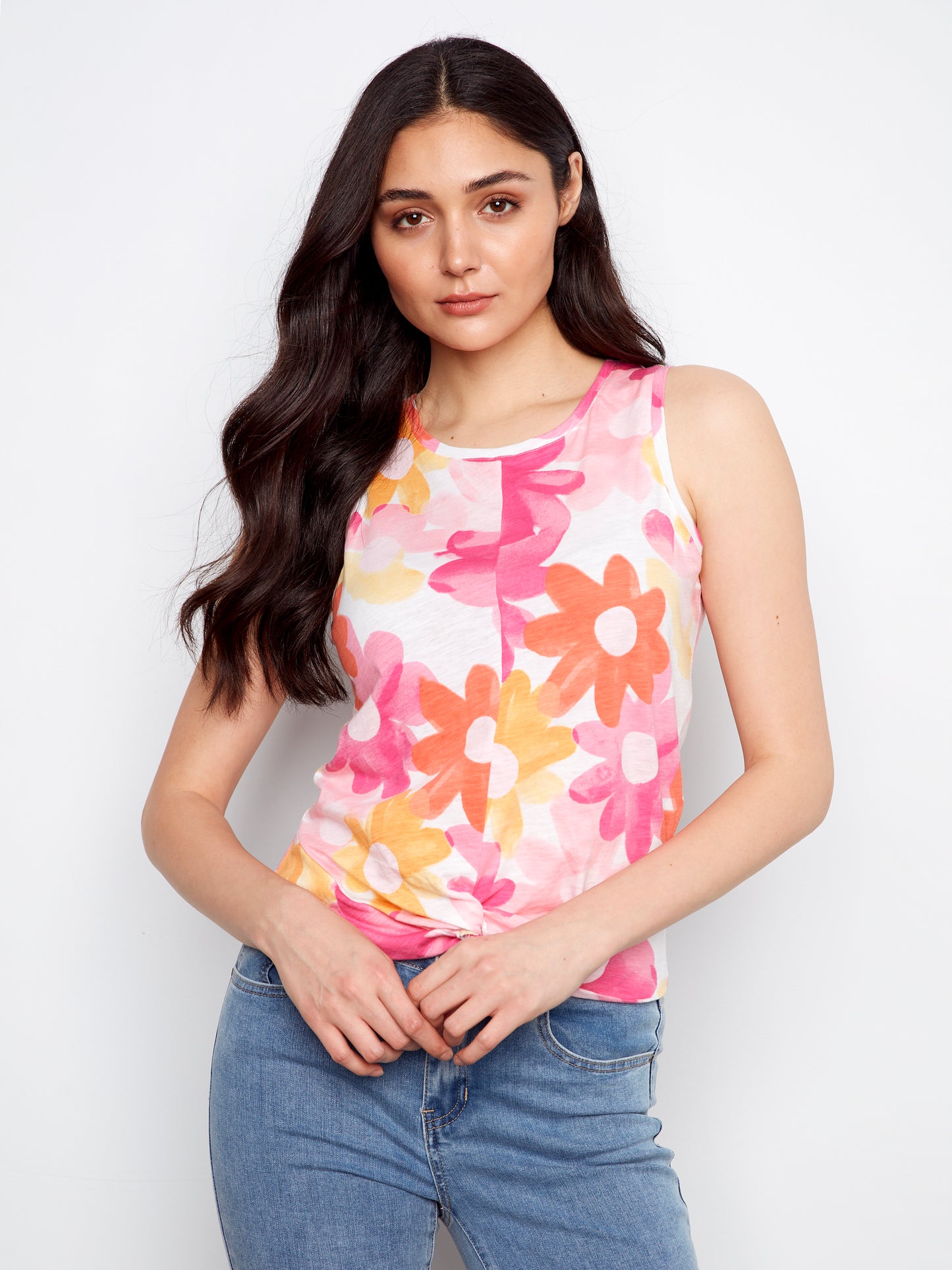Charlie B Printed Organic Cotton Top w/Twisted Hem at Front Dandy C1365XPK-463B-P205
