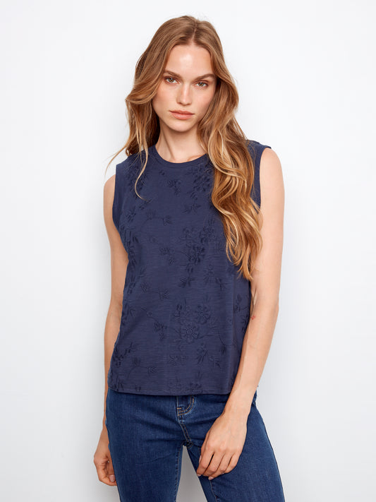Charlie B Sleeveless Crewneck T-Shirt Navy C1390SPK-209C117