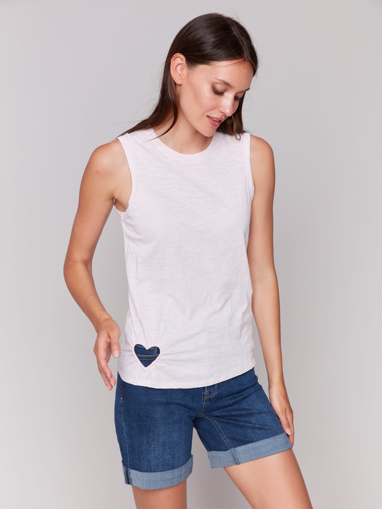 Charlie B Organic Cotton Tank w/Heart Cut Out Petal C1397PK-463B-109