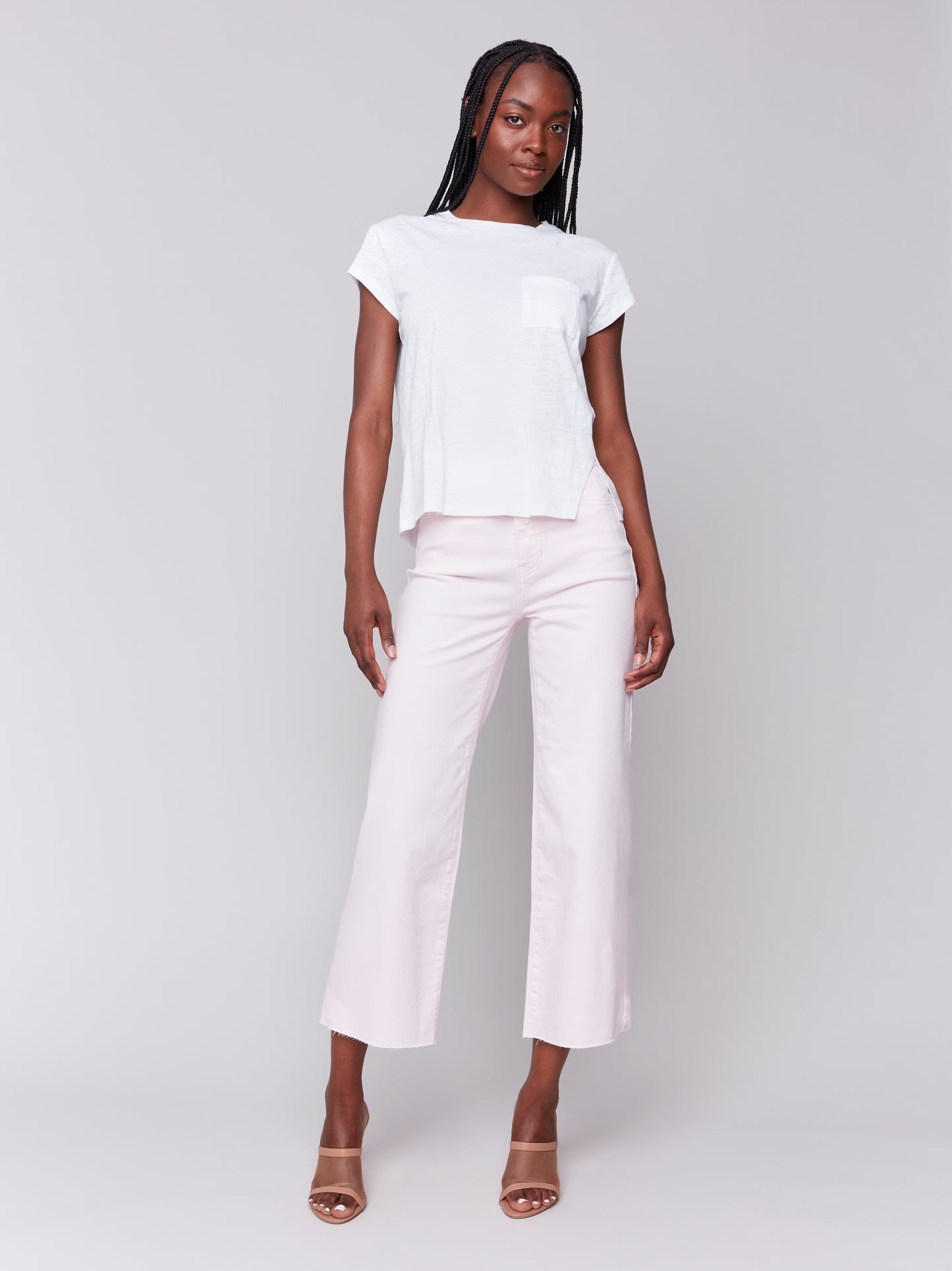 Charlie B Cap Sleeve Tee w/Chest Pocket Detail White C1399PK-463B-002