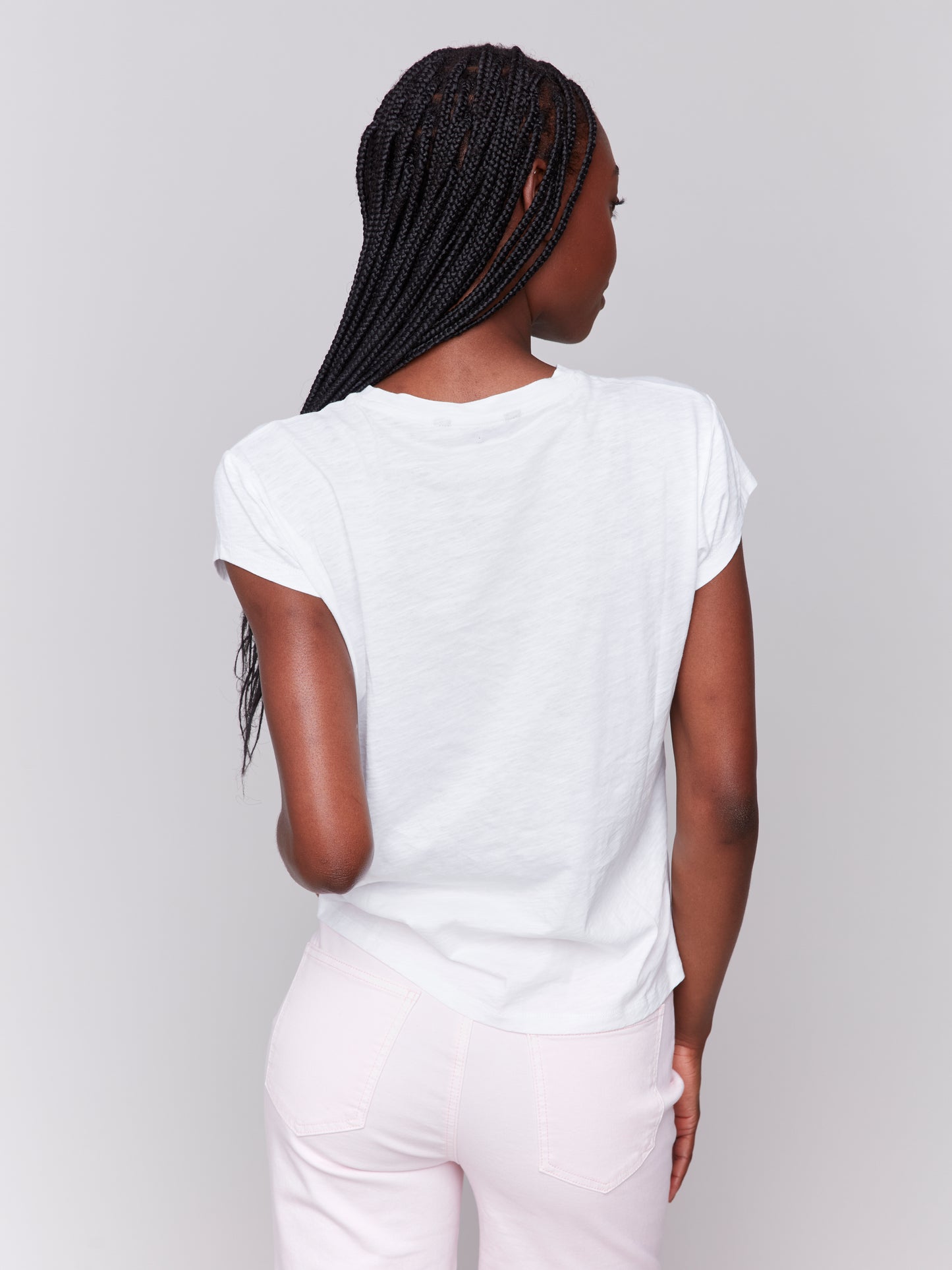 Charlie B Cap Sleeve Tee w/Chest Pocket Detail White C1399PK-463B-002