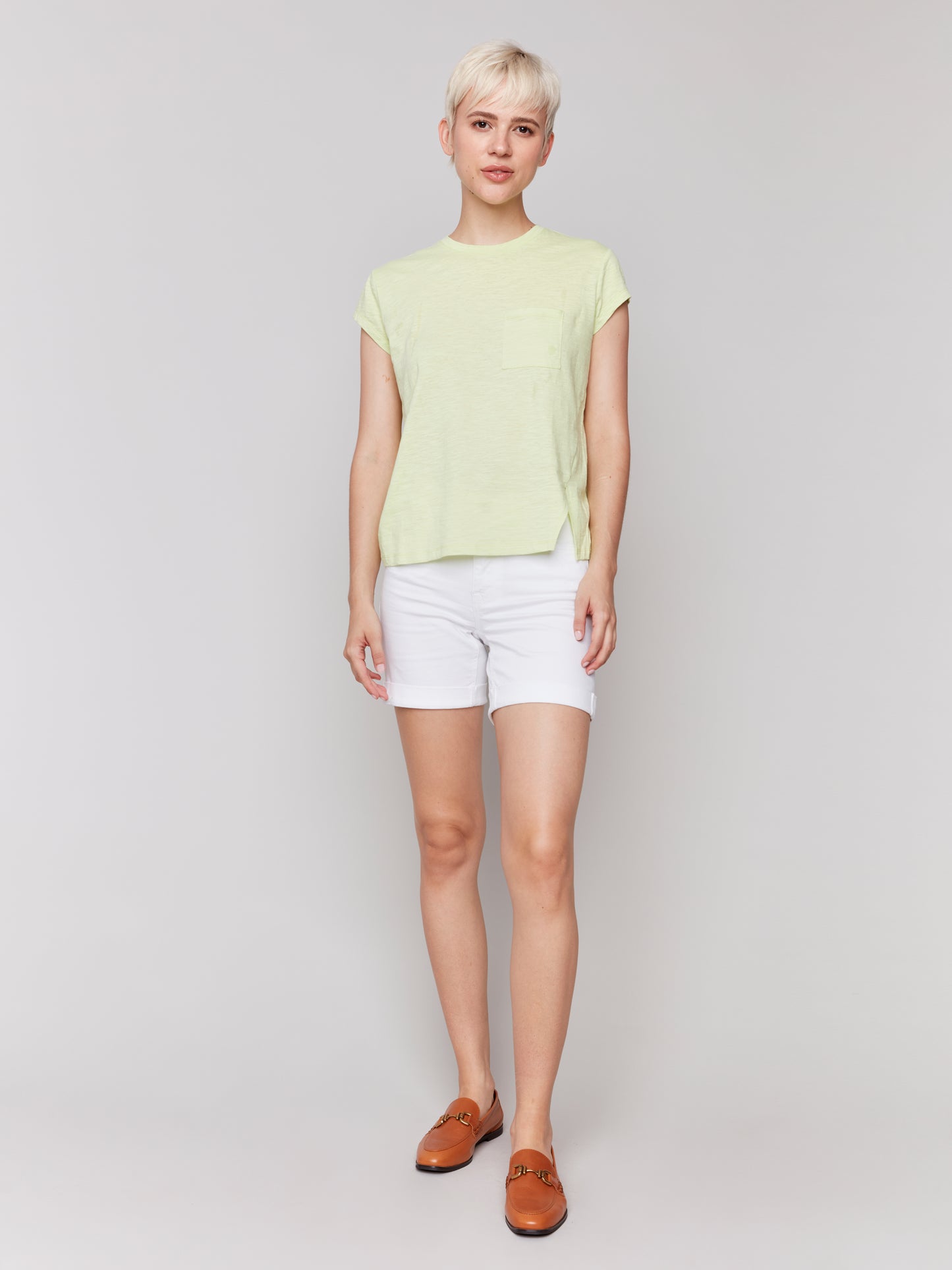 Charlie B Cap Sleeve Tee w/Chest Pocket Detail Keylime C1399PK-463B-015