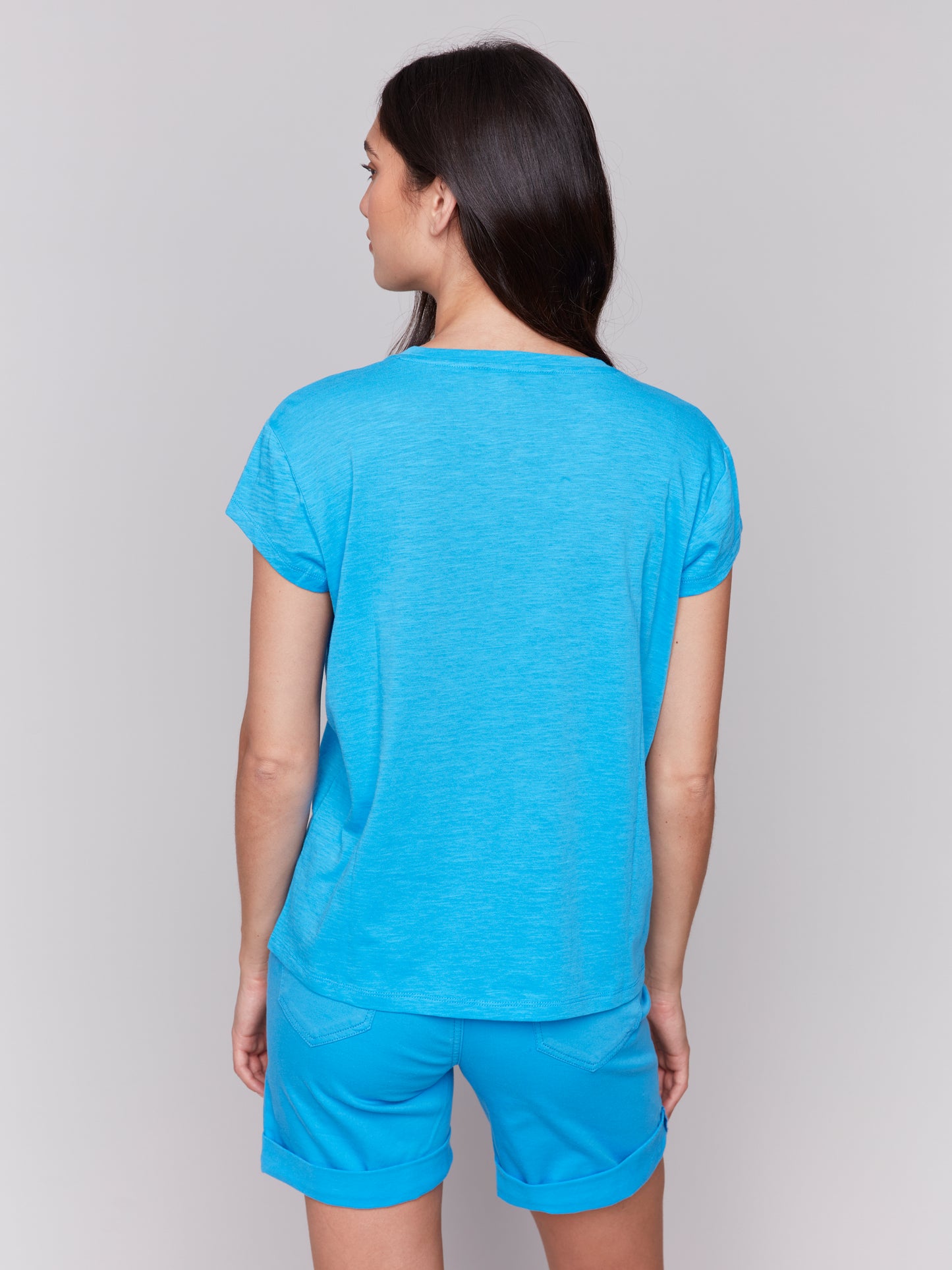 Charlie B Cap Sleeve Tee w/Chest Pocket Detail Lagoon C1399PK-463B-057
