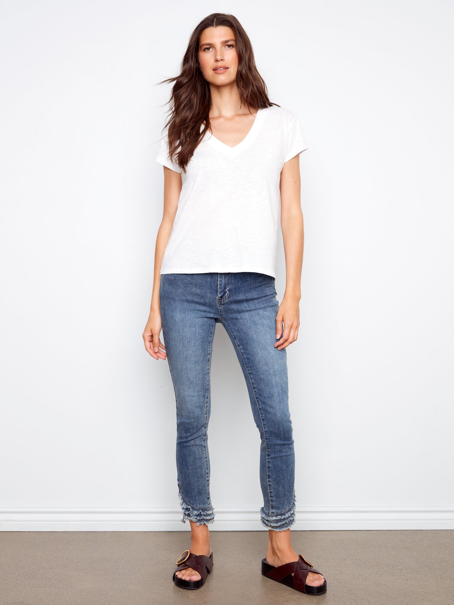 Charlie B Organic Cotton Drop Shoulder V-Neck T-Shirt White C1428PK-463B-002
