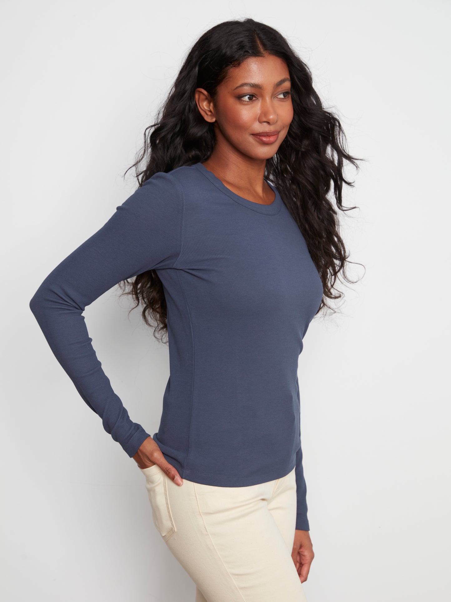 Charlie B Tencel Rib L/S Crew Neck Top Midnight C1448PK-549C-081