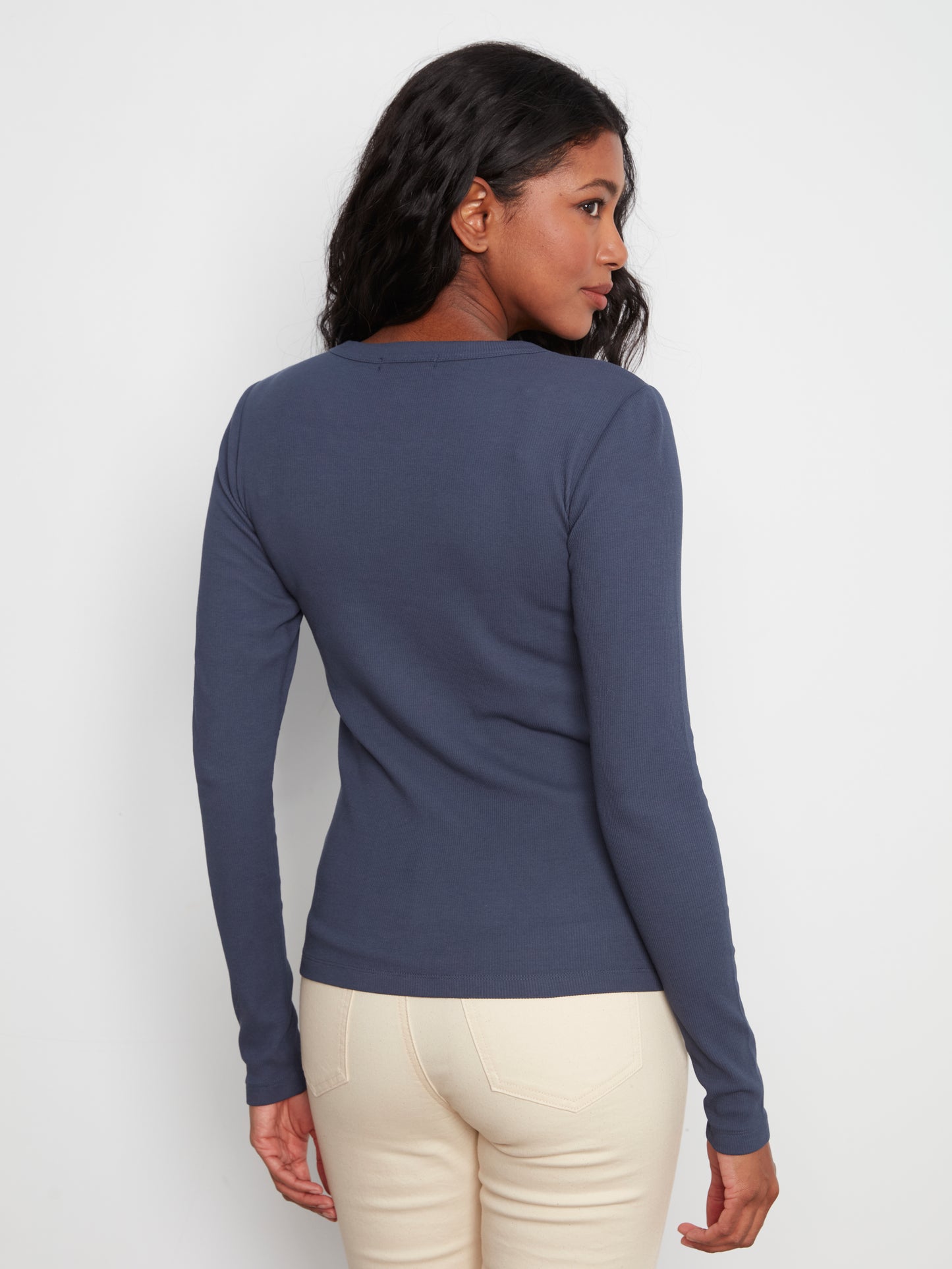 Charlie B Tencel Rib L/S Crew Neck Top Midnight C1448PK-549C-081
