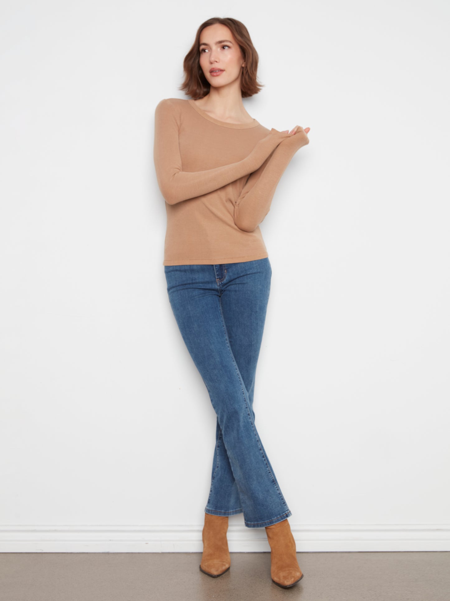 Charlie B Tencel Rib L/S Crew Neck Top Truffle  C1448PK-549C-610