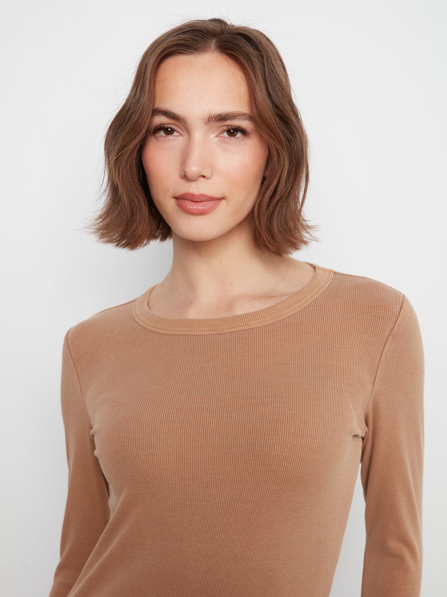 Charlie B Tencel Rib L/S Crew Neck Top Truffle  C1448PK-549C-610