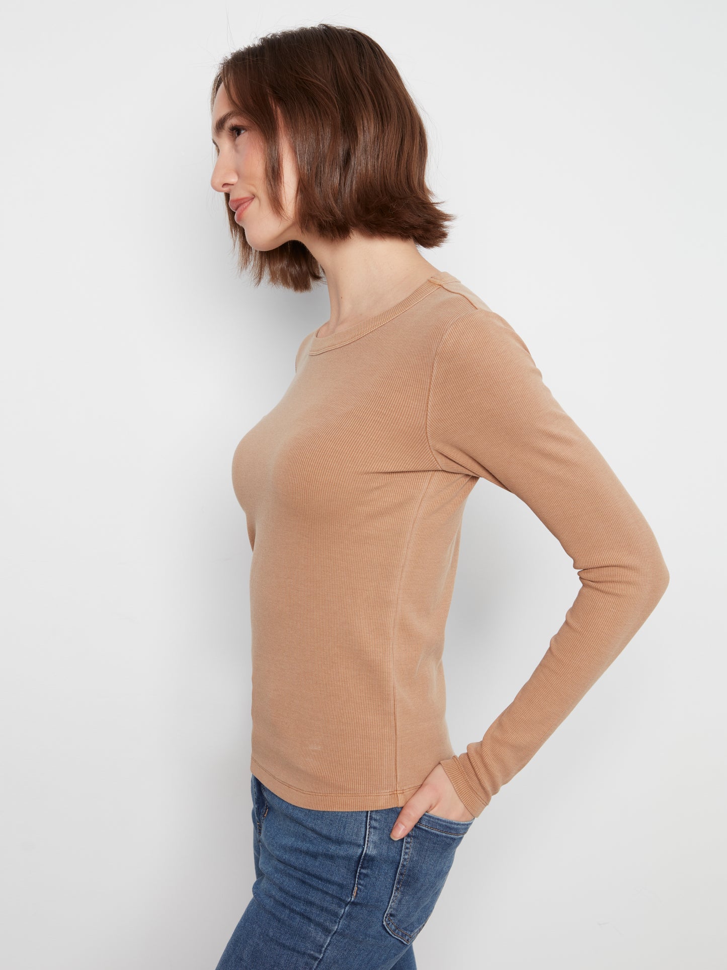 Charlie B Tencel Rib L/S Crew Neck Top Truffle  C1448PK-549C-610