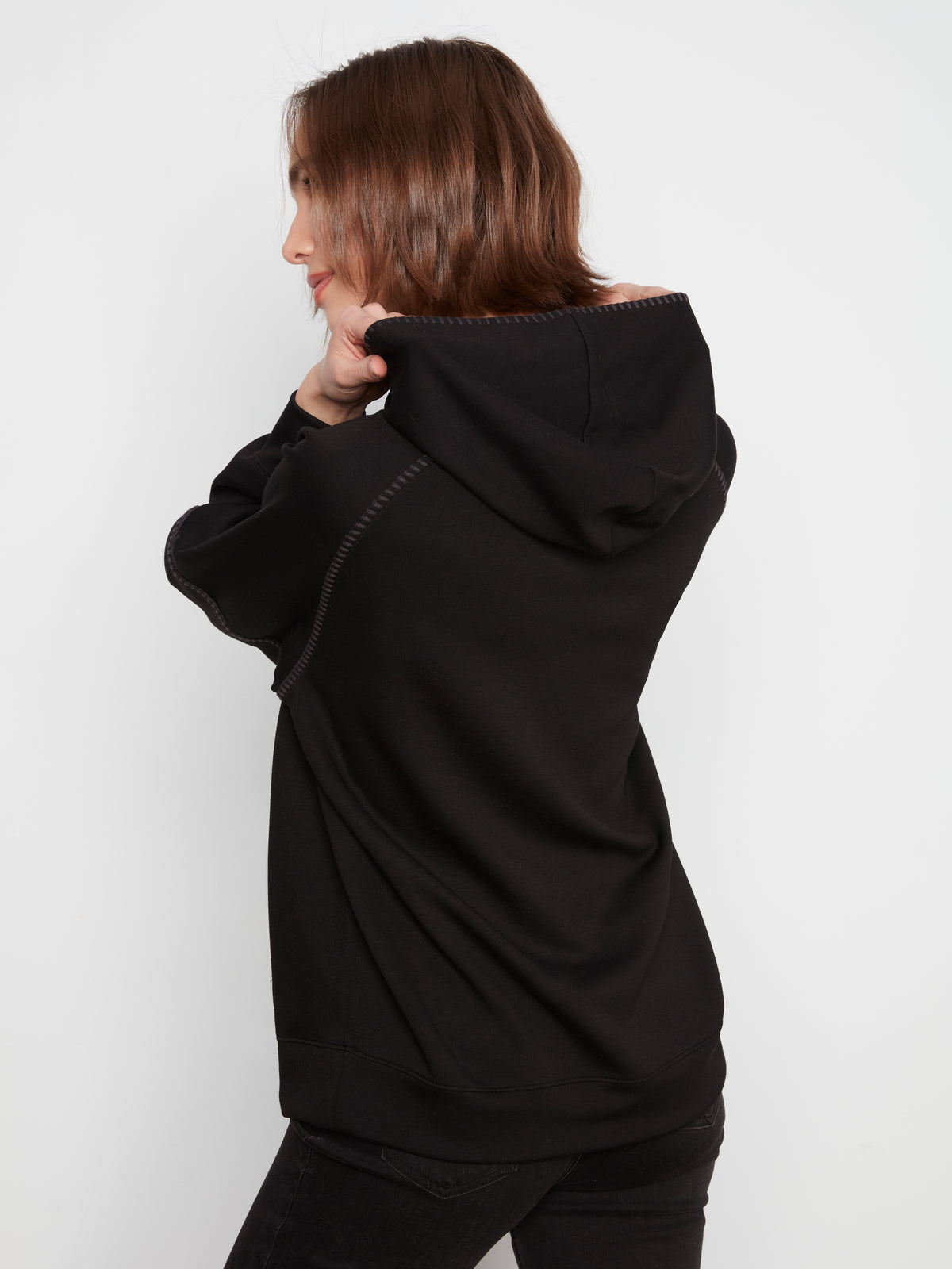 Charlie B Blanket Stitch Soft Scuba Hoodie Black C1456-479C-001