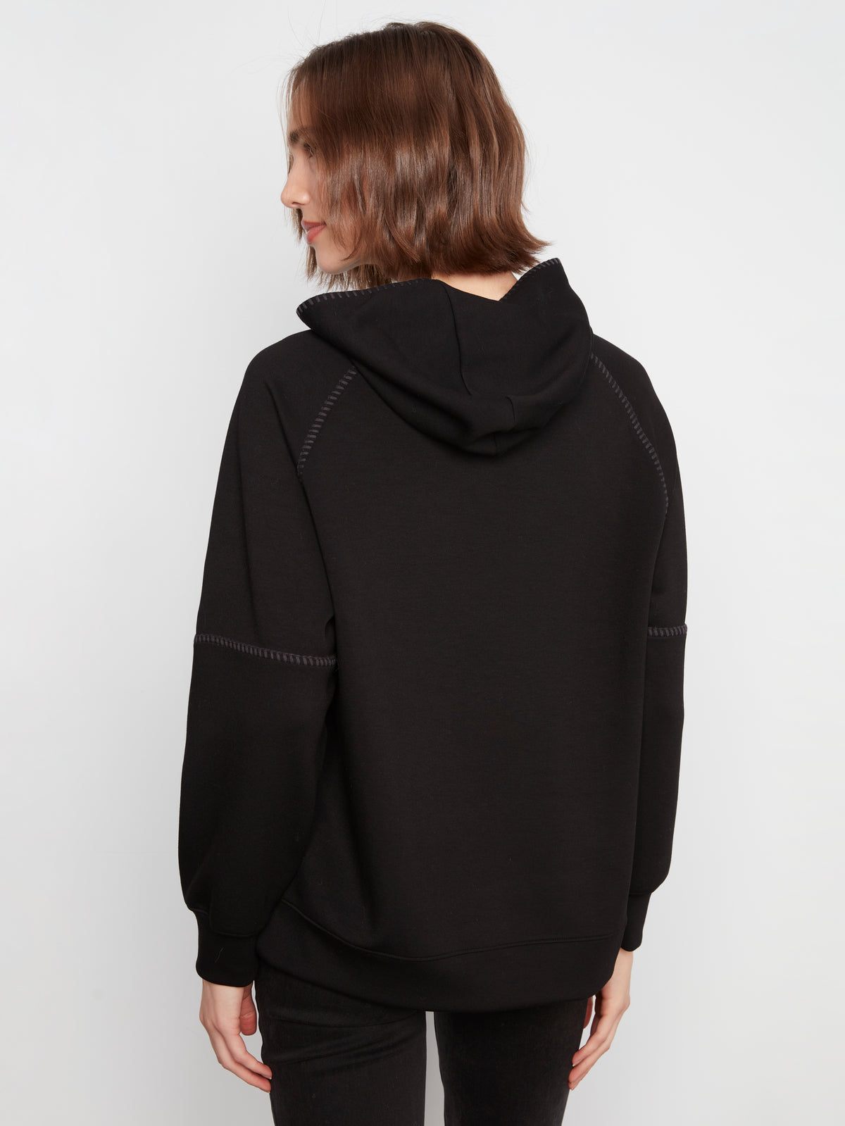 Charlie B Blanket Stitch Soft Scuba Hoodie Black C1456-479C-001